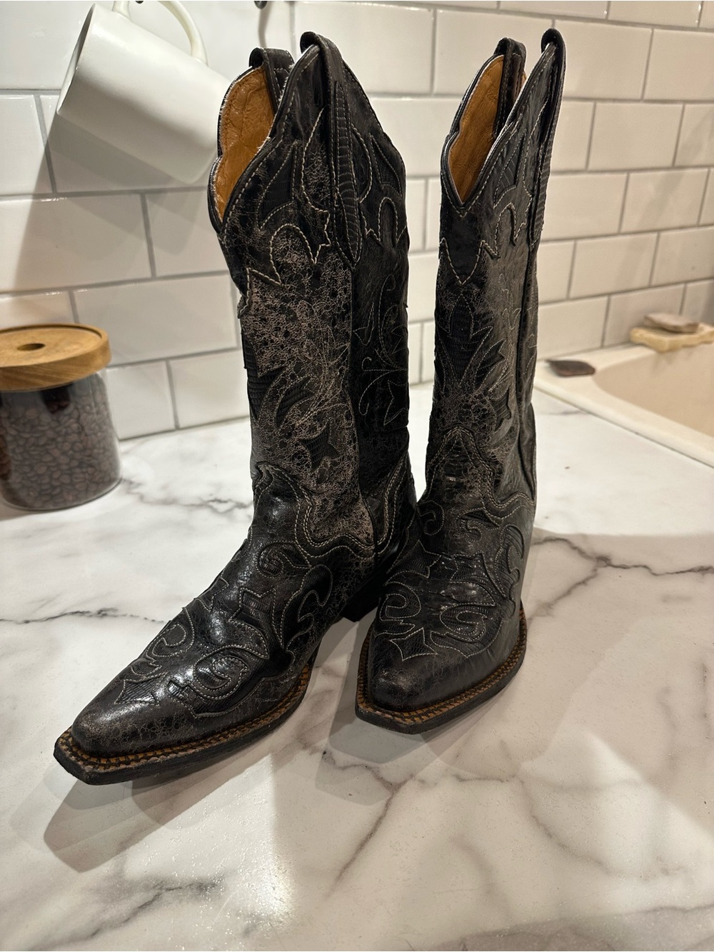 J.B. Dillion Boots Black Embroidered Western Heeled Boots - Women's